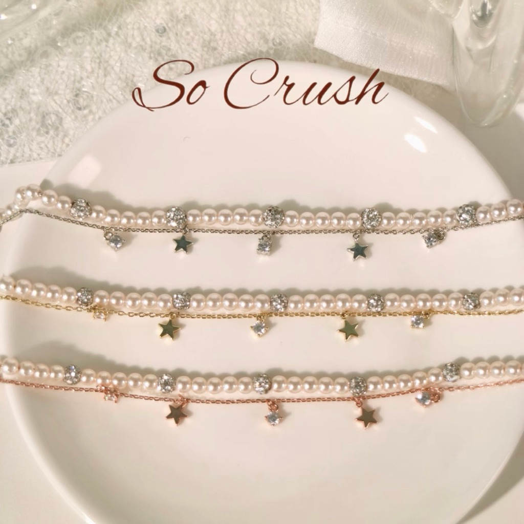Socrush.bkk | DREAMY PEARL double layers bracelet | SB-014 | กำไล สร้อยข้อมือ ดาว ไข่มุก กำไลมุก จี้มุก จี้ดาว เพชร