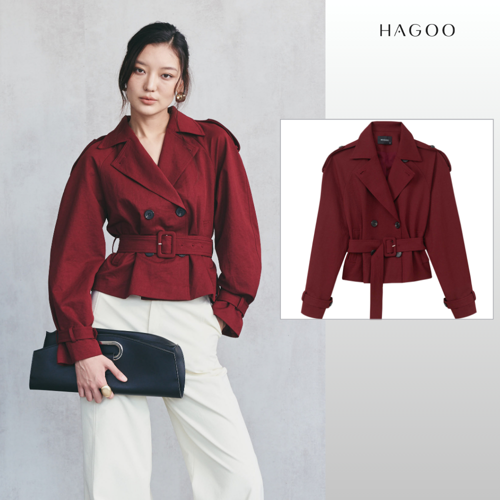HAGOO เสื้อแจ็กเก็ตทรงสั้นผูกเอว ลุคสุภาพหรู [B8045]