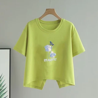 เสื้อครอปสั้นทรงหลวมทันสมัยและใส่ได้หลา Oversize เสื้อยืดแขนสั้นสำหรับผู้หญิง มี slits ด้านหลัง สไตล์ใหม่สำหรับฤดูร้อน