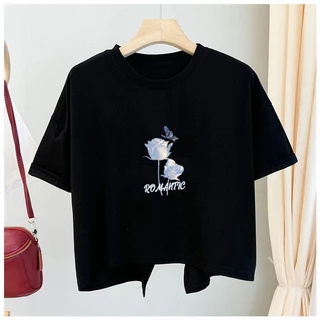 เสื้อครอปสั้นทรงหลวมทันสมัยและใส่ได้หลา Oversize เสื้อยืดแขนสั้นสำหรับผู้หญิง มี slits ด้านหลัง สไตล์ใหม่สำหรับฤดูร้อน