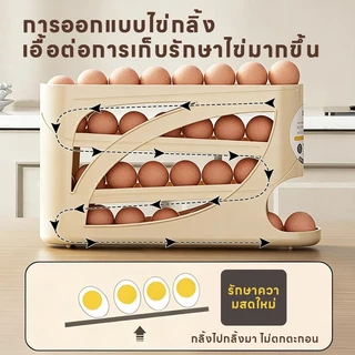 กล่องเก็บไข่แบบเลื่อน ชั้นเก็บไข่ 4 ชั้น จุไข่ได้มากถึง 30 ฟอง ใช้งานง่าย วางในตู้เย็นได้ เพิ่มความเป็นระเบียบในครัว