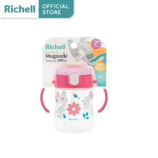 Richell(ริเชลล์) MUGOOD! strawcup ลายใหม่ แก้วหัดดื่มกันสำลัก คว่ำไม่หก ตกไม่แตก ขนาด 200ml