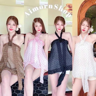 🔥aimorn_shop🔥เสื้อคล้องคอ ทรงบอลลูน ลายจุด สม็อคหลัง งานผ้าพริ้ว ผ้าใส่สบาย ฮิตสุดๆ