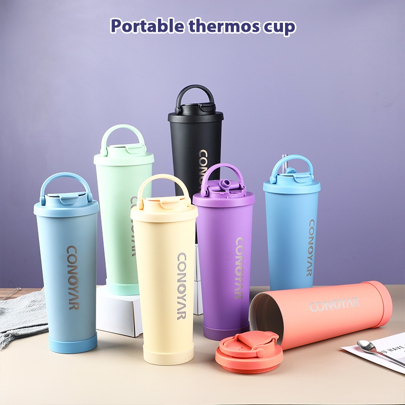 CONOYAR แก้วสแตนเลสเก็บความเย็น 830 ml เคลือบเซรามิก กาแฟถ้วยฟางถ้วย เก็บเย็น-ร้อนได้นาน ขวดน้ำ เซรามิคถ้วย T01235