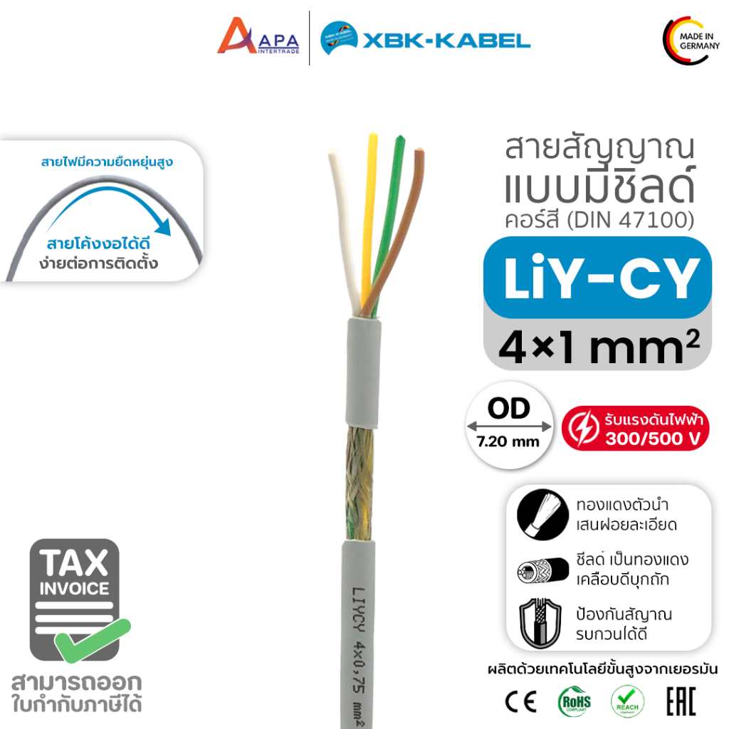 LiYCY 4x1sq.mm XBK Kabel สายสัญญาน แบบมีชิลด์ ( 50 เมตร และ 100 เมตร)
