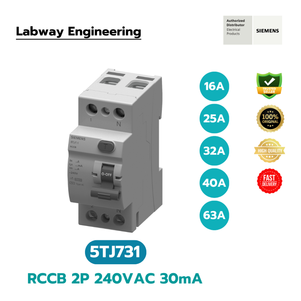 SIEMENS 5TJ7314-0 RCCB Type AC 40A, 2P, 30mA