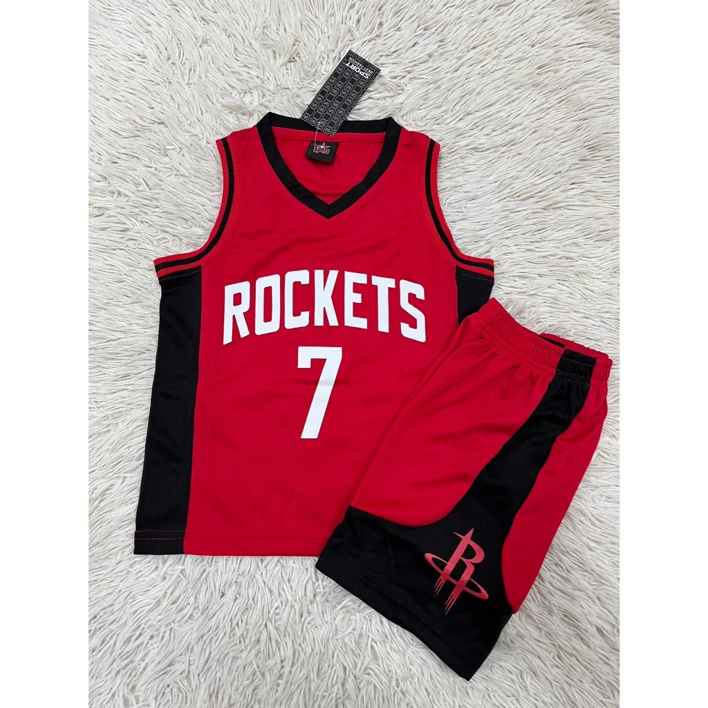 ชุดบาสเก็ตบอลเด็ก เบอร์7ทีมROCKETSชื่อDURANTใหม่ล่าสุด เสื้อ+กางเกง