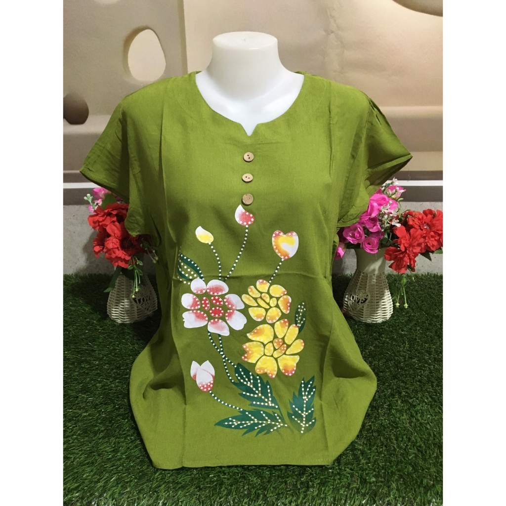 เสื้อลายดอก เสื้อสงกรานต์ ผ้าสปัน ผ้าพริ้วใส่เย็นสบาย เสื้อคุณแม่  อก38-44นิ้ว  รุ่น001-5