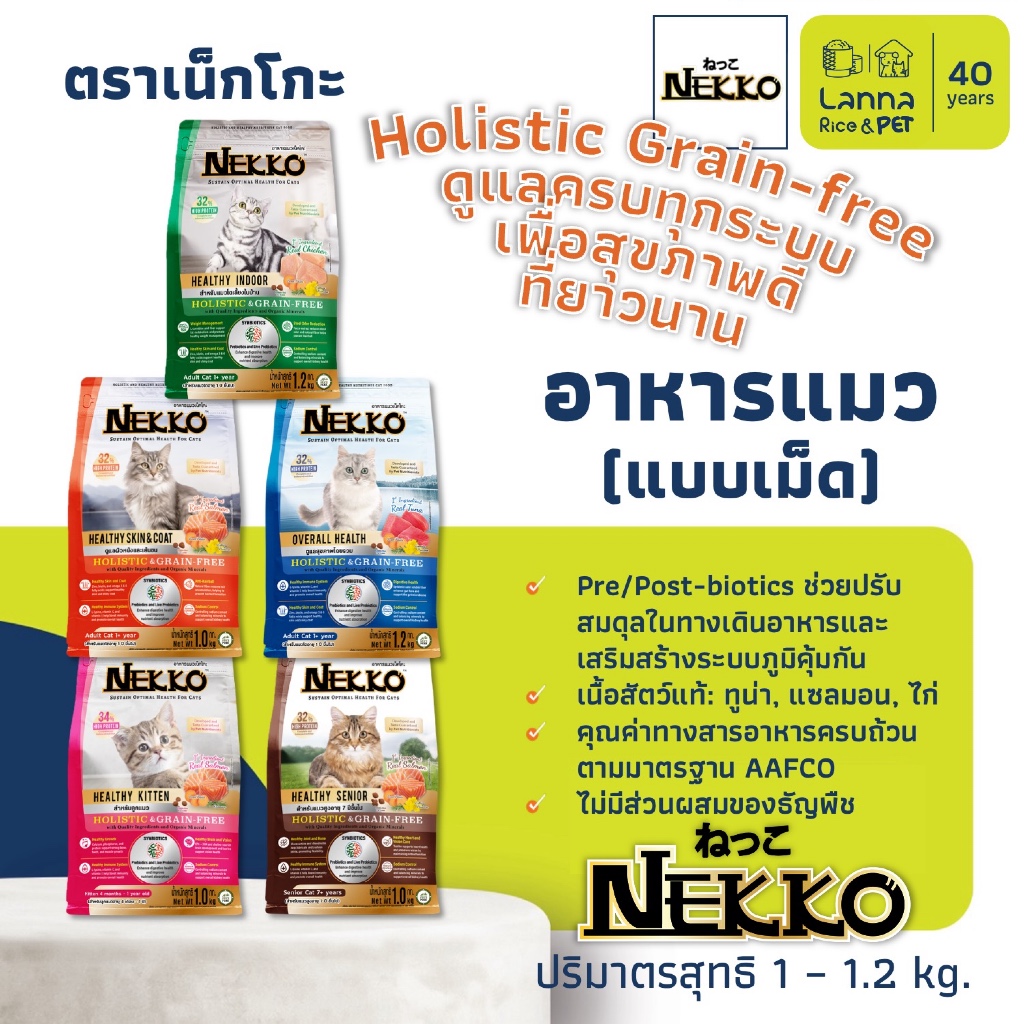 Nekko (1ถุง) อาหารเม็ดแมว เน็กโกะ 1-1.2โล Holistic Grain-free