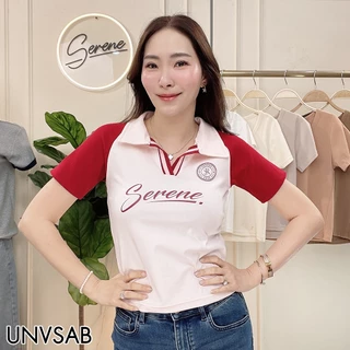 Serene's Choice เสื้อโปโล แขนสั้น ผู้หญิง สกรีนโลโก้ สไตล์สปอร์ตเกาหลี ผ้านุ่มสวมสบาย