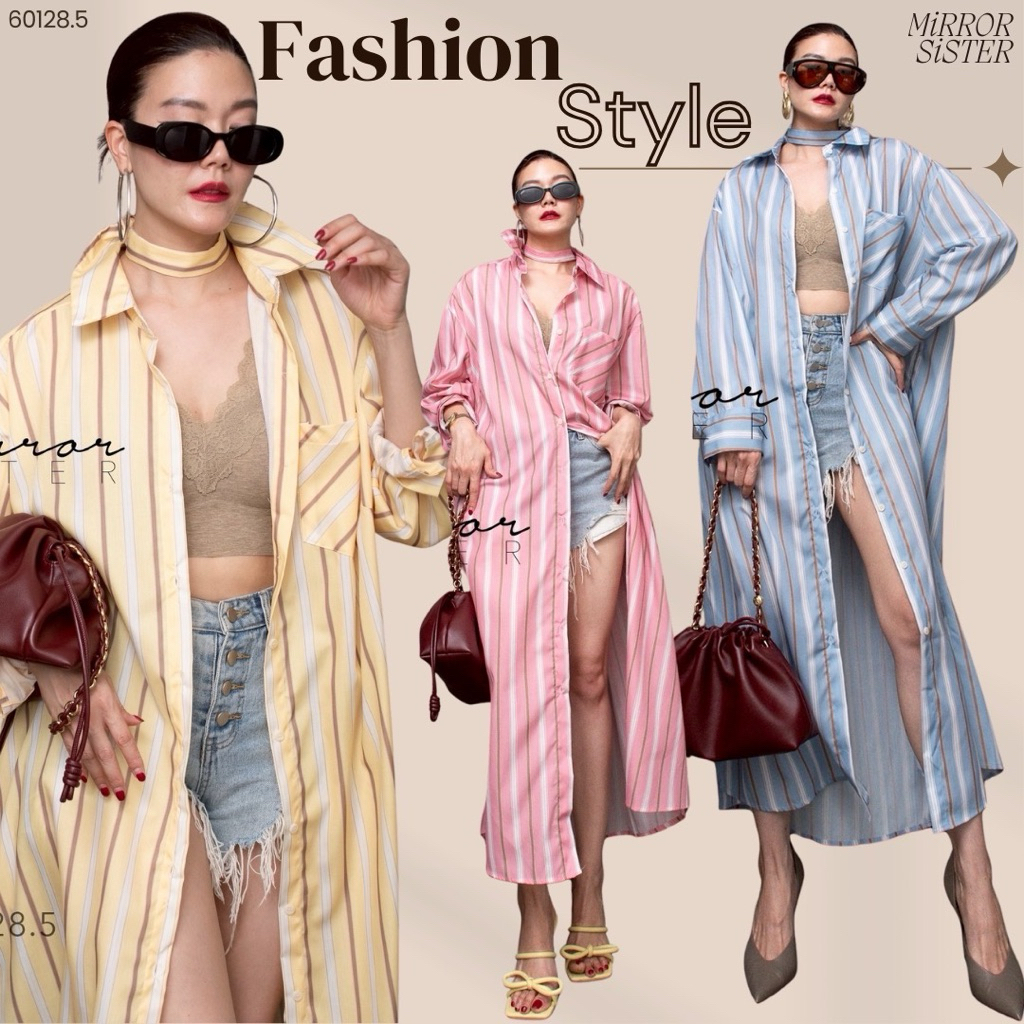 MirrorsisteR 60128.5 เดรสเชิ้ตเดียวผูกเอวให้ดูมีสัดส่วนหรือจะปลดกระดุมแมชกับขาสั้น