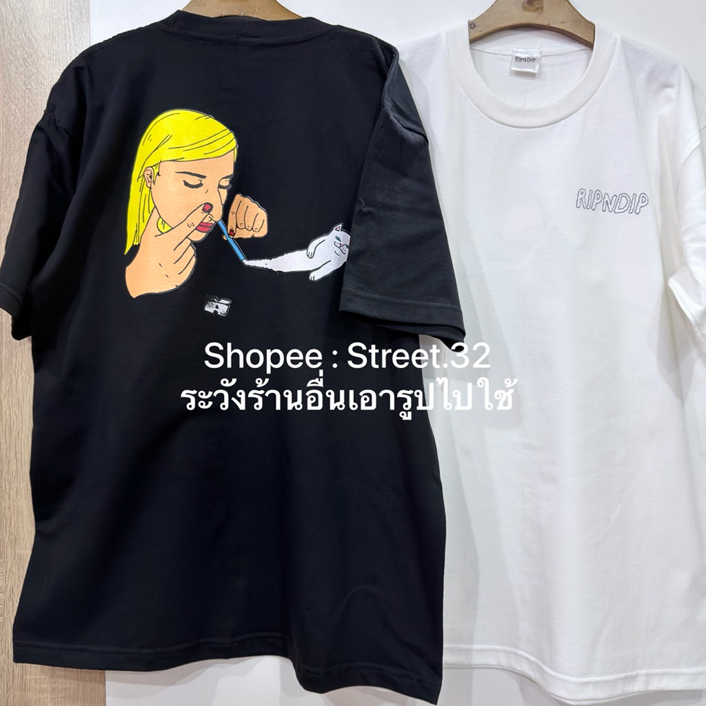 Street.32 เสื้อยืด แขนสั้น สกรีนลาย ถ่ายจากสินค้าจริง ผ้าคอตตอล Rip n dip แมว ราคา ถูกที่สุด ดีลบีเคเค รูปภาพหลัก