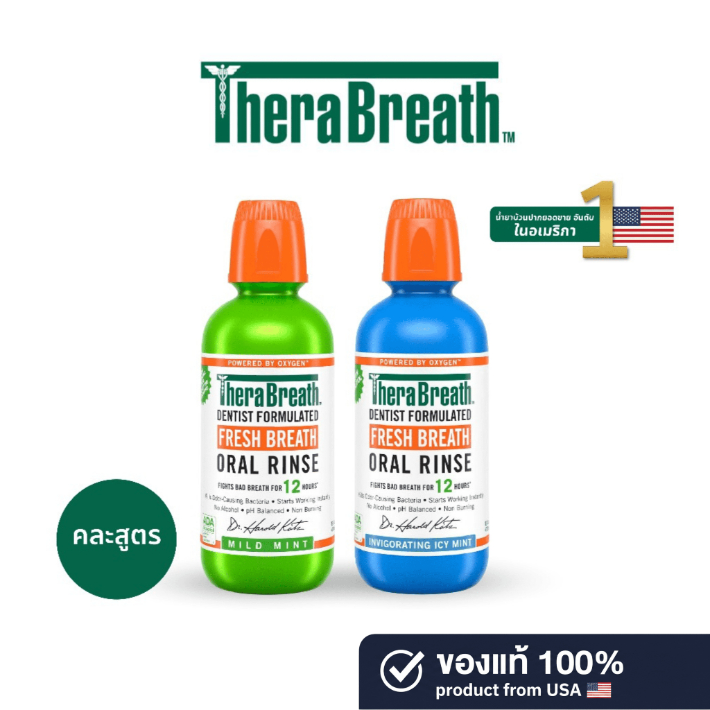 TheraBreath [ คละสูตร x2 ] (Mild Mint) + (Icy Mint) | น้ำยาบ้วนปาก 473 ml ไม่มีแอลกอฮอล์ ลดกลิ่นปาก