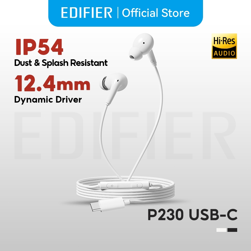 Edifier P230 USB-C หูฟังแบบมีสาย พร้อมเสียงคุณภาพสูง ไมโครโฟนในตัว มาตรฐาน IP54 รองรับแอป