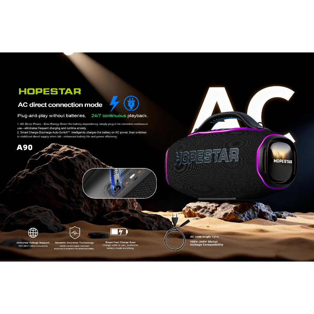 [ผ่อน0%]HOPESTAR A90 Pro 700W ลำโพงบลูทูธ BT5.4 กันน้ำ IPX6 แบตถอดได้ 36000mAh + ไมค์ไร้สาย สีดำ
