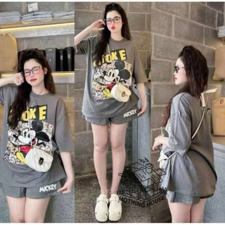 SGH0267 เซ็ต 2 ชิ้น เสื้อยืดทรงหลวม+กางเกงขาสั้น ลายการ์ตูนสุดคิ้วท์ ชุดเซ็ตแฟชั่นผู้หญิง ลายการ์ตูน เท่ๆ ใส่ได้ทุกวัน