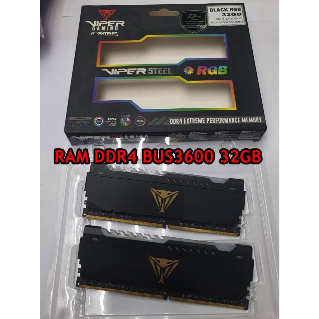 Patriot Viper Steel RGB RAM DDR4 Bus3600 32GB ประกันไทย