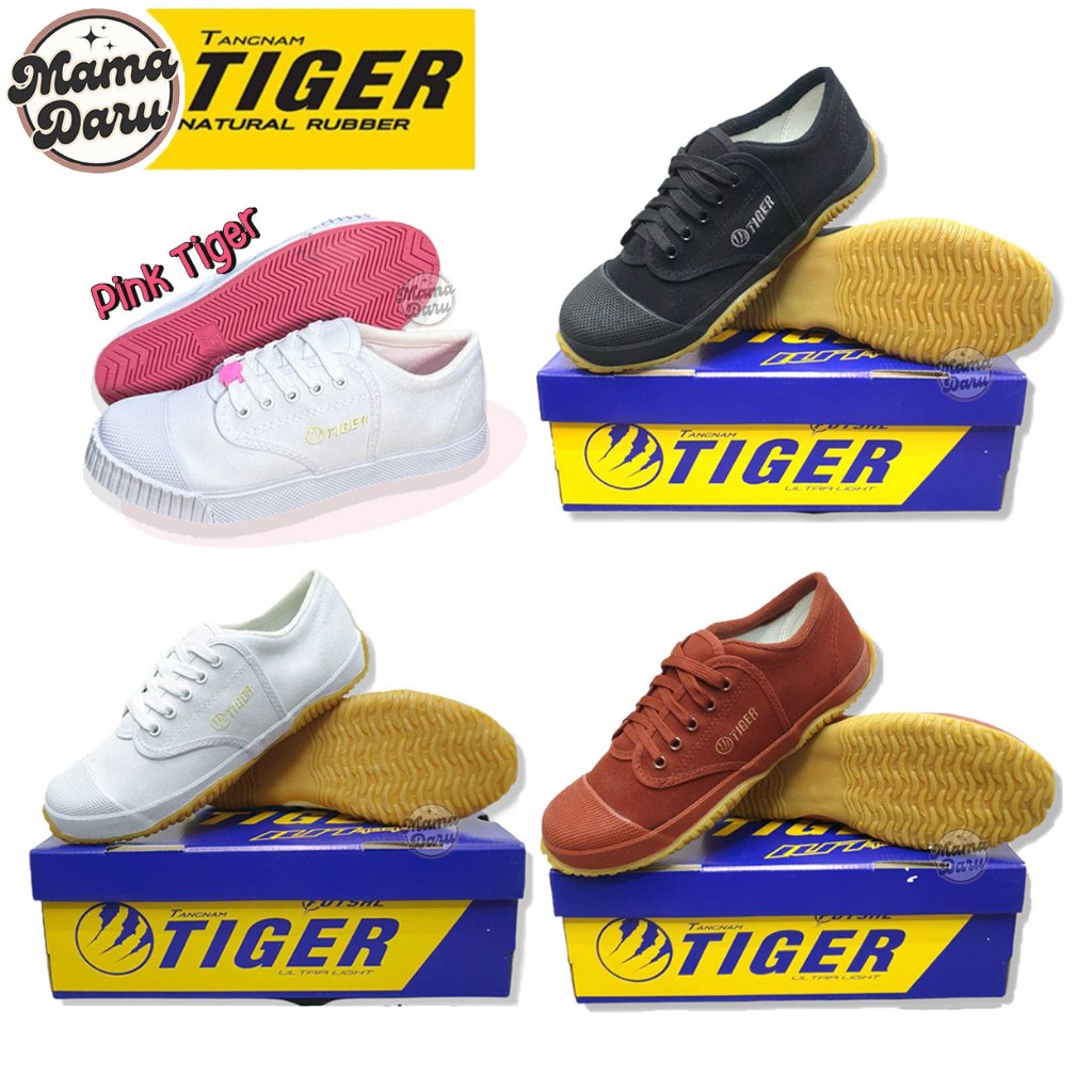รองเท้าผ้าใบ Tiger TG9 ฟุตซอลพื้นเหลือง รองเท้านักเรียน น้ำตาล/ขาว/ดำ รองเท้าผ้าใบไทเกอร์