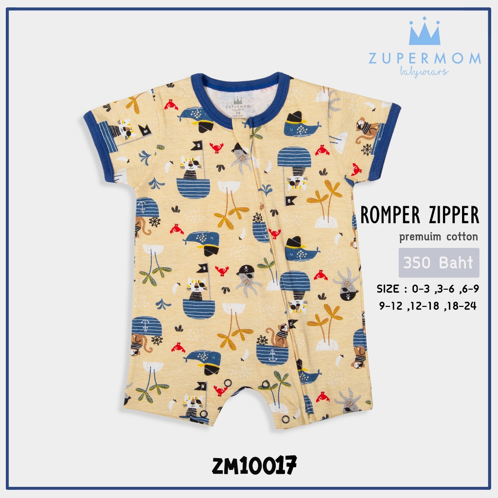 Zuper Mom ชุดหมีเด็กอ่อน ZIPPER แขนสั้น ขาสั้น บอดี้สูทเด็กอ่อน ชุดเด็กแรกเกิด ผ้าcotton100% สำหรับ 0-24เดือน