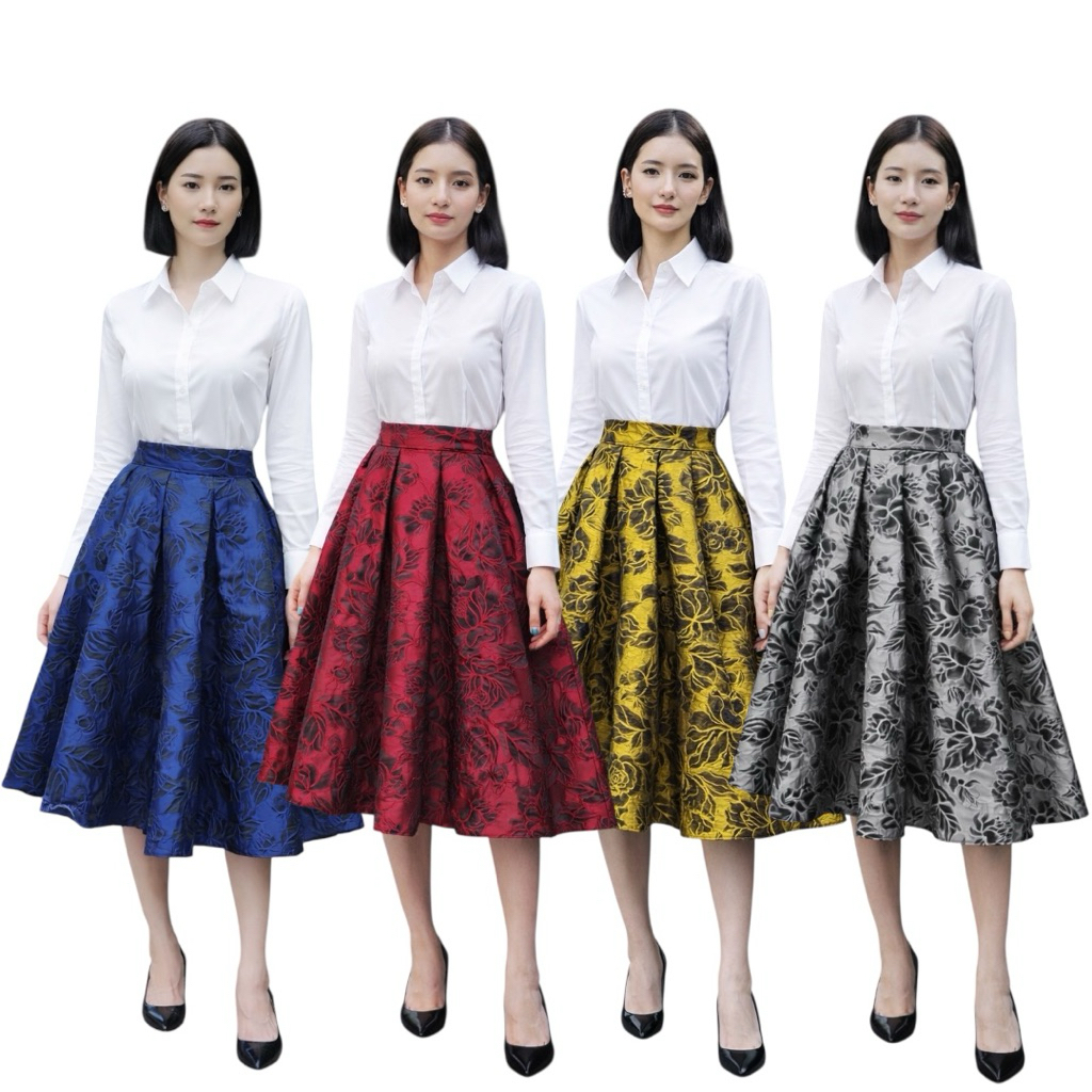 กระโปรงผ้าไหมลูกไม้ทวิสผ้าเนื้อดีทรงทวิสสวยคลุมเข่า 24นิ้ว