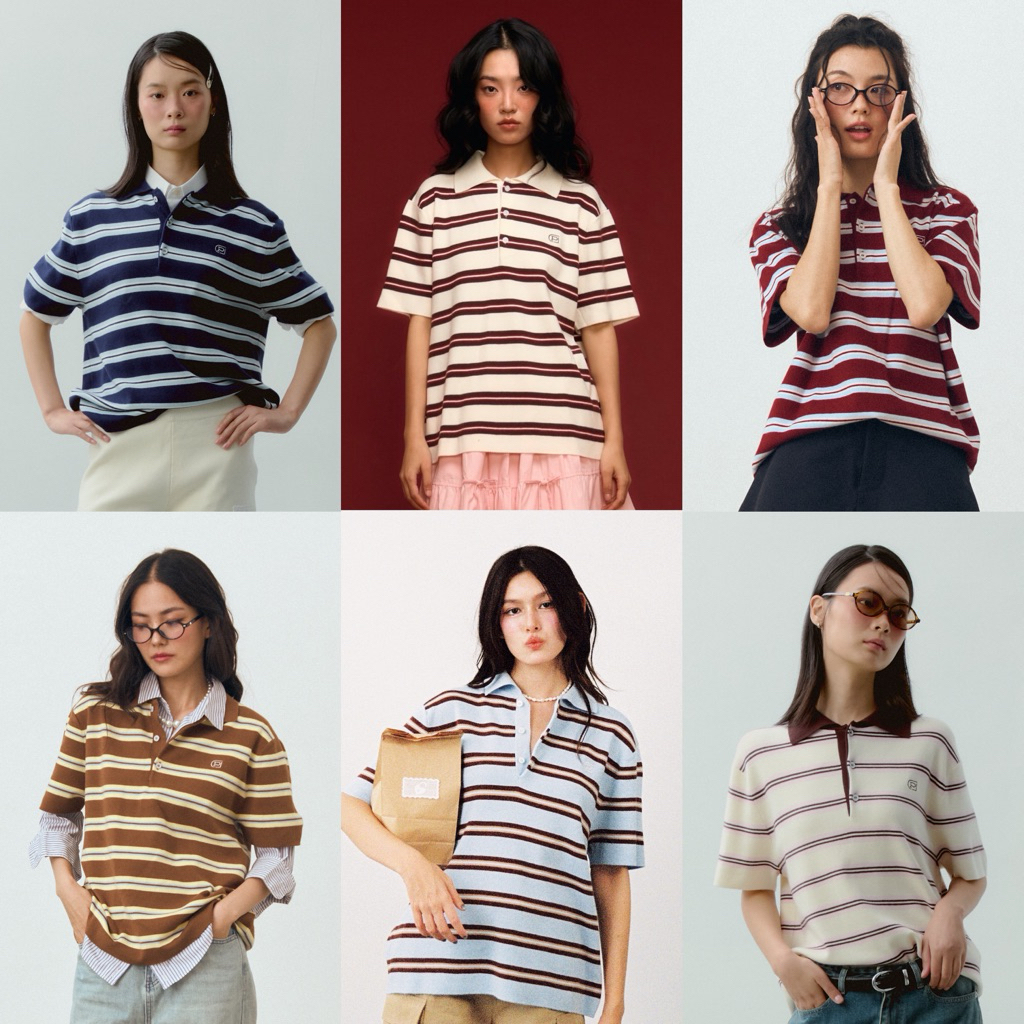 101 Short Sleeve Polo เสื้อนิตทอโปโลแขนสั้น ลายทาง ทรงโอเวอร์ไซส์
