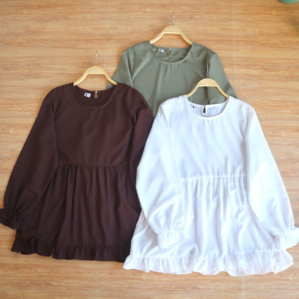 A373 เสื้อน่ารักๆ คอกลม เอวระบายชั้น/อก 42