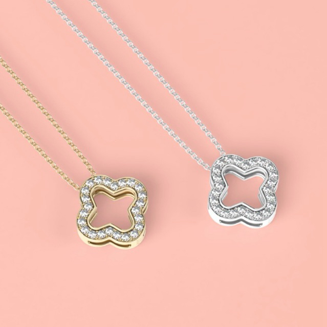 [สีเงินพร้อมส่ง] LELISA - Crystal Clover Necklace & Earring - ใบโคลเวอร์แห่งความโชคดีประดับคริสตัล