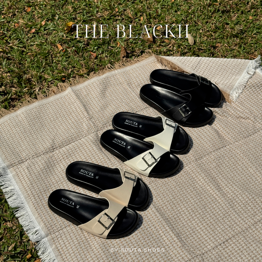 The Blackii Sandals  - Souta.shoes รองเท้าแตะแบบสวม พื้นนิ่ม รุ่นพื้นดำ รูปที่ 2