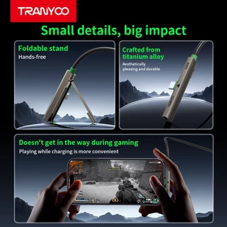 TRANYOO CC10 240W สายดาต้าชาร์จเร็วพิเศษ มาพร้อมขาตั้งโทรศัพท์ในตัว ดีไซน์ 2-in-1 รวมขาตั้งมือถือและสายชาร์จในหนึ่งเดียว