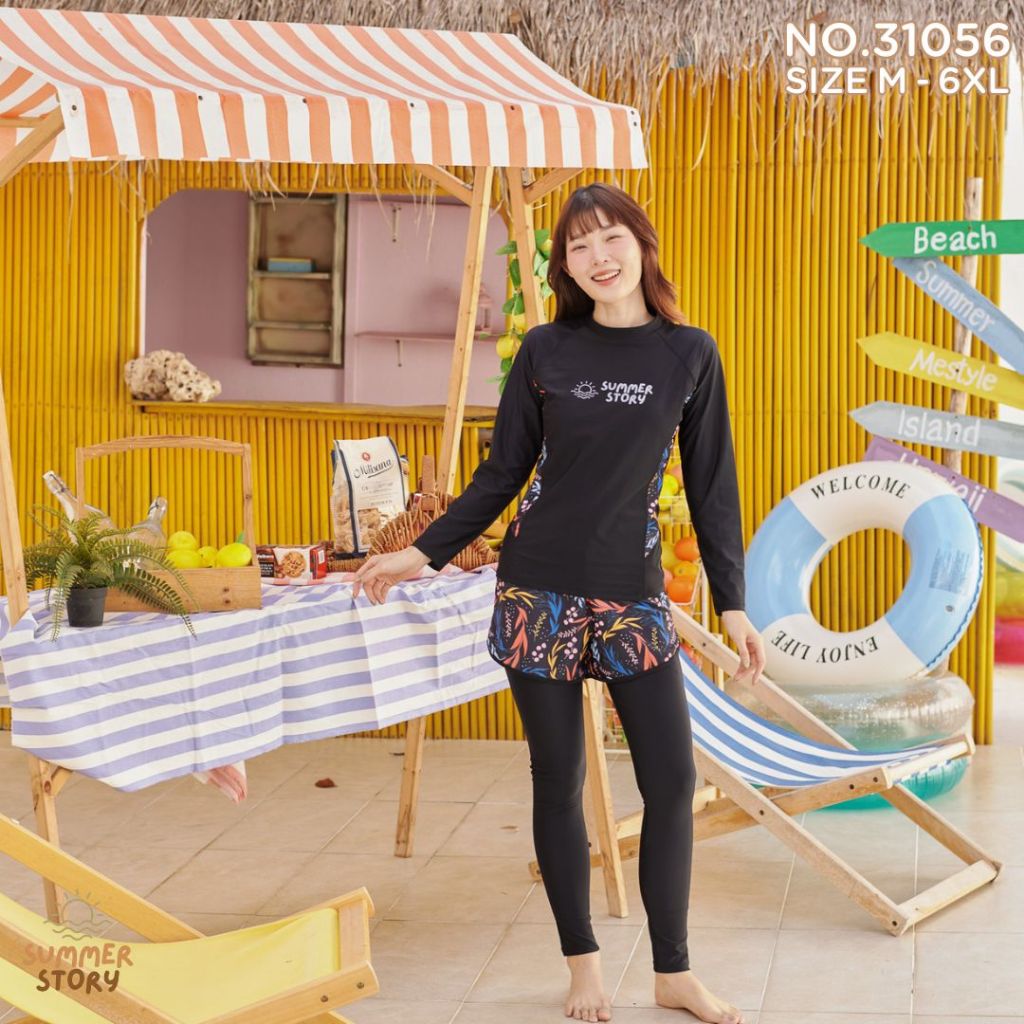Summer Story ชุดว่ายน้ำผู้หญิงเสื้อแขนยาว กางเกงขาสั้นติดกับกางเกงขายาว 31056 ชุดว่ายน้ำอิสลาม size M-6XL - รูปที่ 3