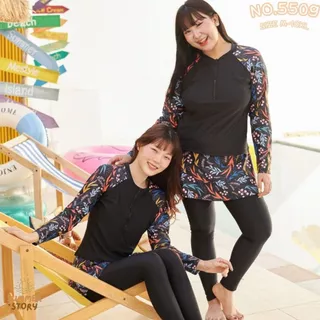 💖ใส่ได้ถึง 100kg💖ชุดว่ายน้ําผู้หญิงสาวอวบ ชุดว่ายน้ําสาวอวบ กันUV เป็นยางยืด ใส่สบายรุ่น 5509 ชุดแขนยาวขาว ชุดอิสลาม
