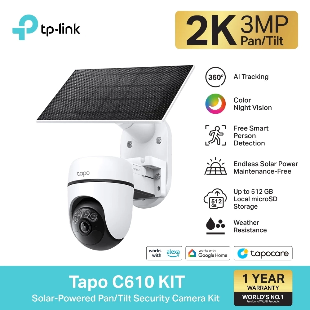 TP-LINK (Tapo C610 KIT) 2K 3MP Solar-Powered Pan/Tilt Security Camera Kit พร้อมแผงโซลาร์