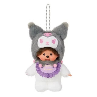 ของแท้100% พวงกุญแจ Monchhichi X Sanrio ใส่ฮู้ด My Melody และ Kuromi