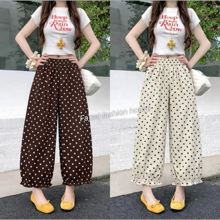 กางเกงบอลลูน ลายจุด Polkadot ขาระบาย (เอว 24-38) ผ้าเครปญี่ปุ่น ผ้านุ่มใส่สบาย