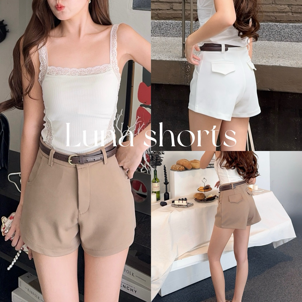 Yada Pants | Luna shorts กางเกงขาสั้น แต่งกระเป๋าหลัง ผ้าโรเชฟ *ไซส์เล็กกว่ารุ่น Lisa*
