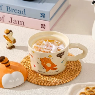 แก้วน้ำ แก้วกาแฟ น้องแมวเหมี๊ยวสุดน่ารัก ฝาที่้เป็นมากกว่าฝา งานเซรามิค ชาวออฟฟิต นักเรียนนักศึกษา ของขวัญสวย ขนาด330ml