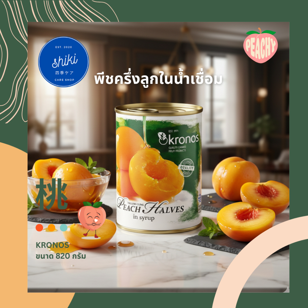 Kronos Peach Halves in Syrup 820g | พีชครึ่งลูกในน้ำเชื่อม นำเข้าจากกรีซ