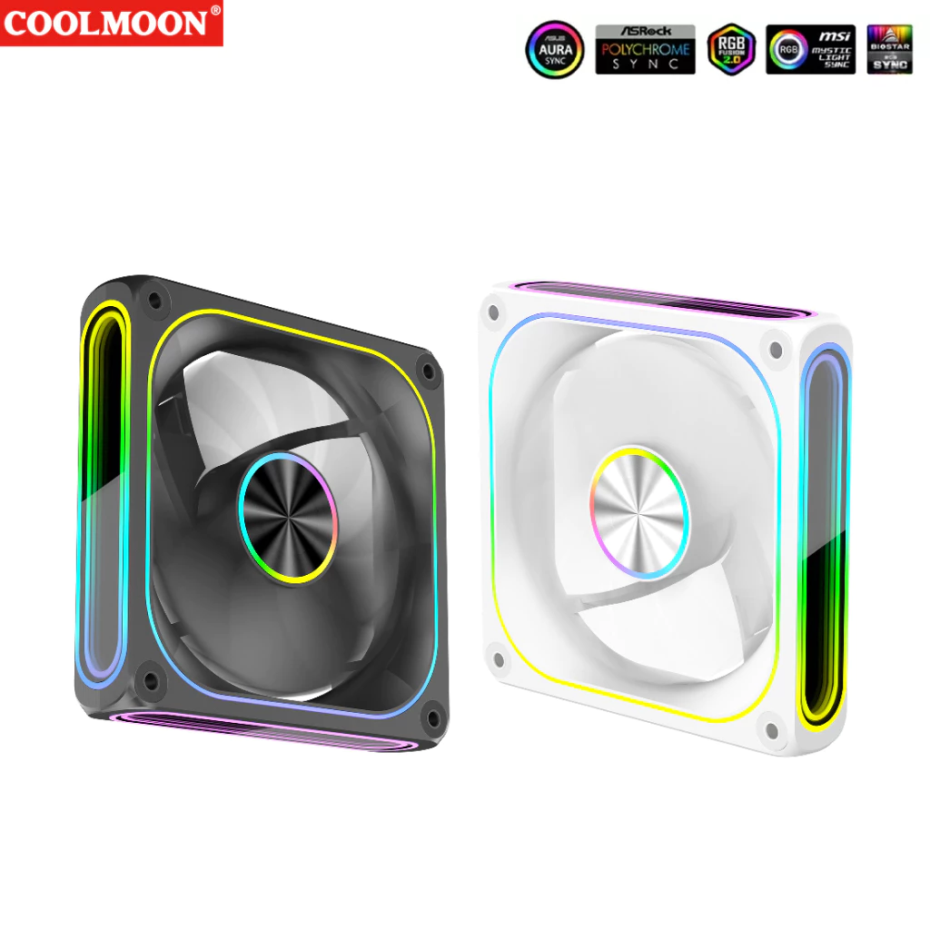 พัดลมเคส COOLMOON Mirror Moon Pro ARGB 3pin 5V + 4pin PWM 120mm. 1800RPM