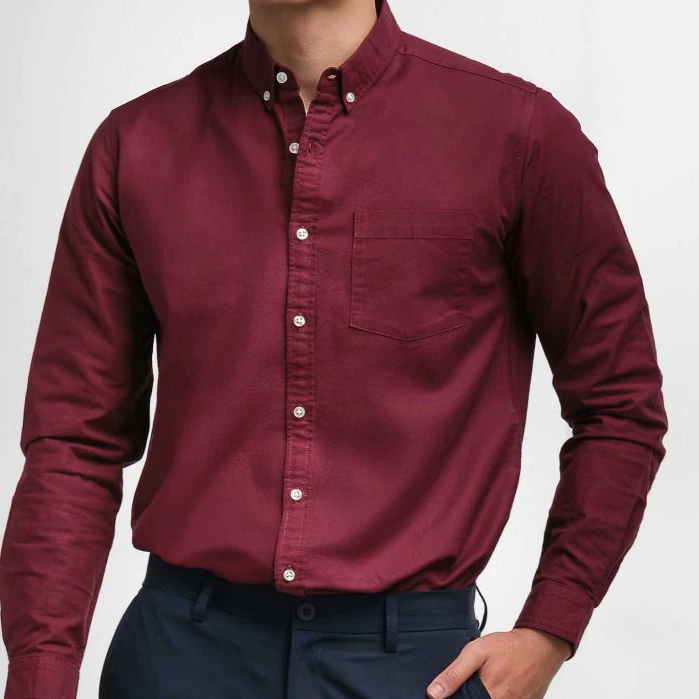 era-won เสื้อเชิ้ต คอปก แขนยาว Oxford Shirt Signature สี Maroon