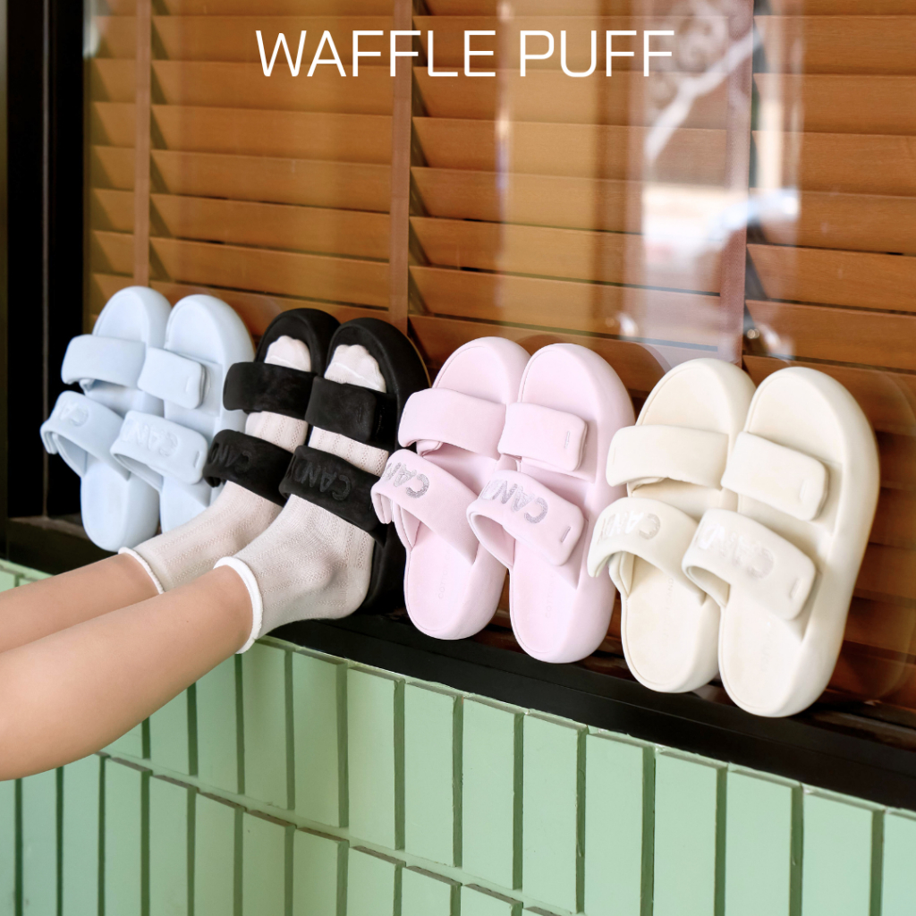 CCS - รองเท้าแตะ รุ่น Waffle Puff สูง 1.5 นิ้ว สีพาสเทลสุดละมุน พื้นนุ่ม เหมาะกับวันสบายๆ (T-27) Cotton candy step