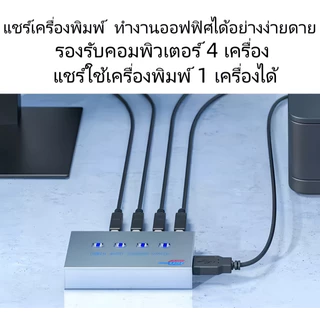 4-Port USB 2.0 สวิตช์ฮับแบบแชร์อัตโนมัติ สำหรับเครื่องปริ้นเตอร์เครื่องพิมพ์ (ออโต้)
