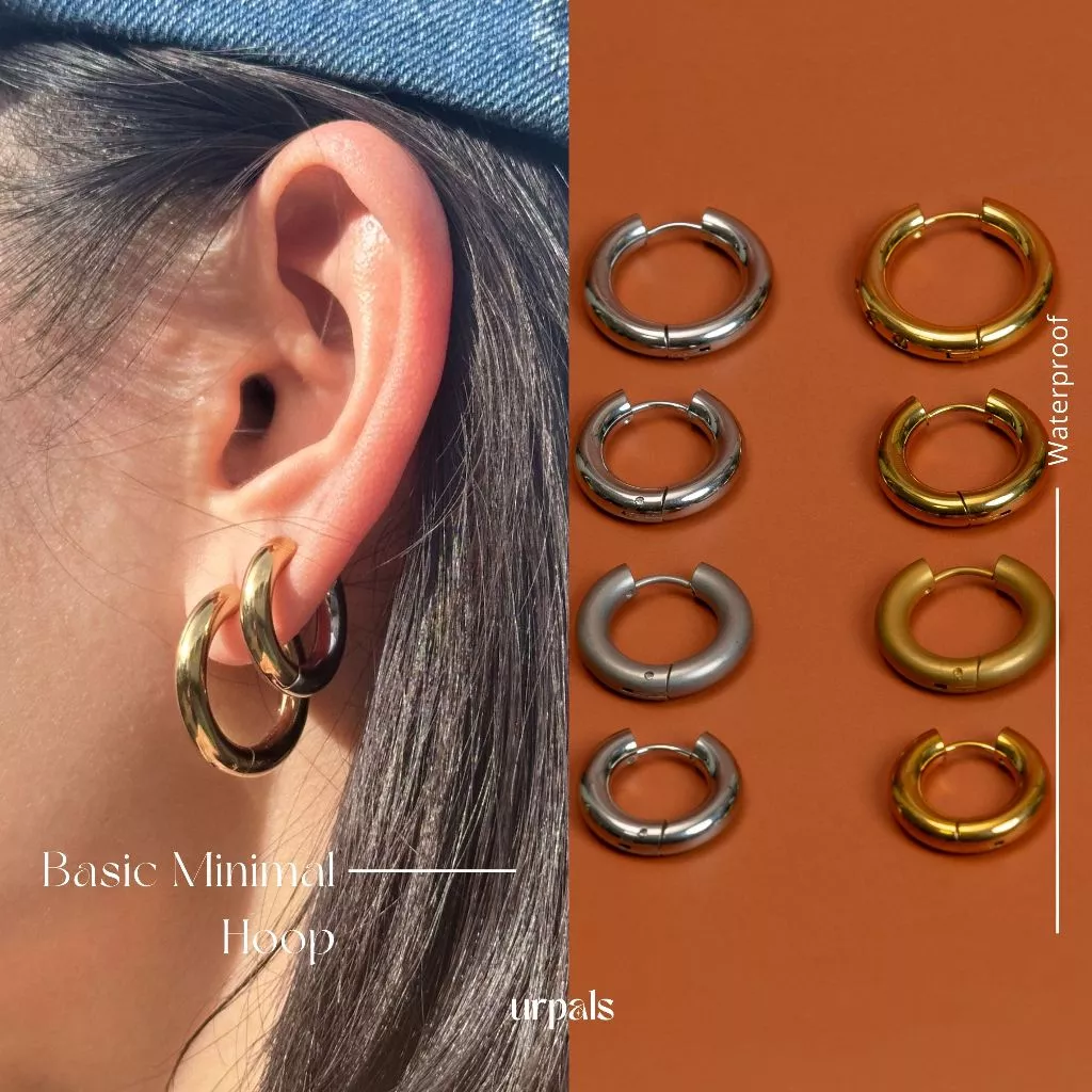 URPALS ต่างหูห่วง Stainless ชุบทอง 18K ต่างหูรูปทรงคลาสสิค แมทได้ทุกสไตล์ ขนาด 2 cm