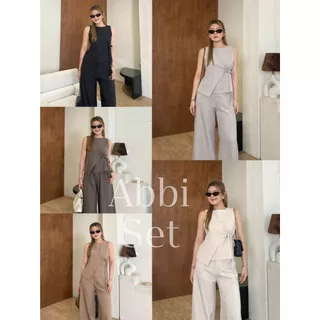 Abbi Set:: ชุดเซ็ทขายาว 5 สี ชุดเซ็ทขายาวเสื้อแขนกุดผูกอก แต่งผูกโบว์หน้า เรียบร้อย ทำงาน BETTY (B043)