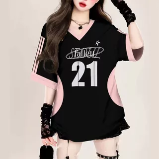 เสื้อทรงสเก็ตผู้หญิงเกาหลีมาใหม่ oversize เสื้อผ้าสาวอวบคนอ้วนไซส์ใหญ่ เสื้อโอเวอร์ไซส์บาสเท่ๆ วินเทจ กีฬาลําลองทรงหลวม