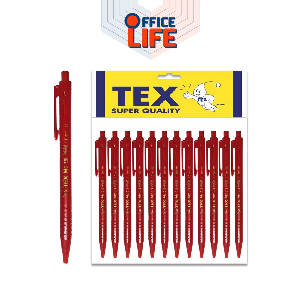 TEX (เท็กซ์) ปากกาลูกลื่น ปากกา รุ่น MC228 หมึกสีแดง ด้ามทึบ ขนาด 1.0 mm.  ( 12 ด้าม / แพ็ค )