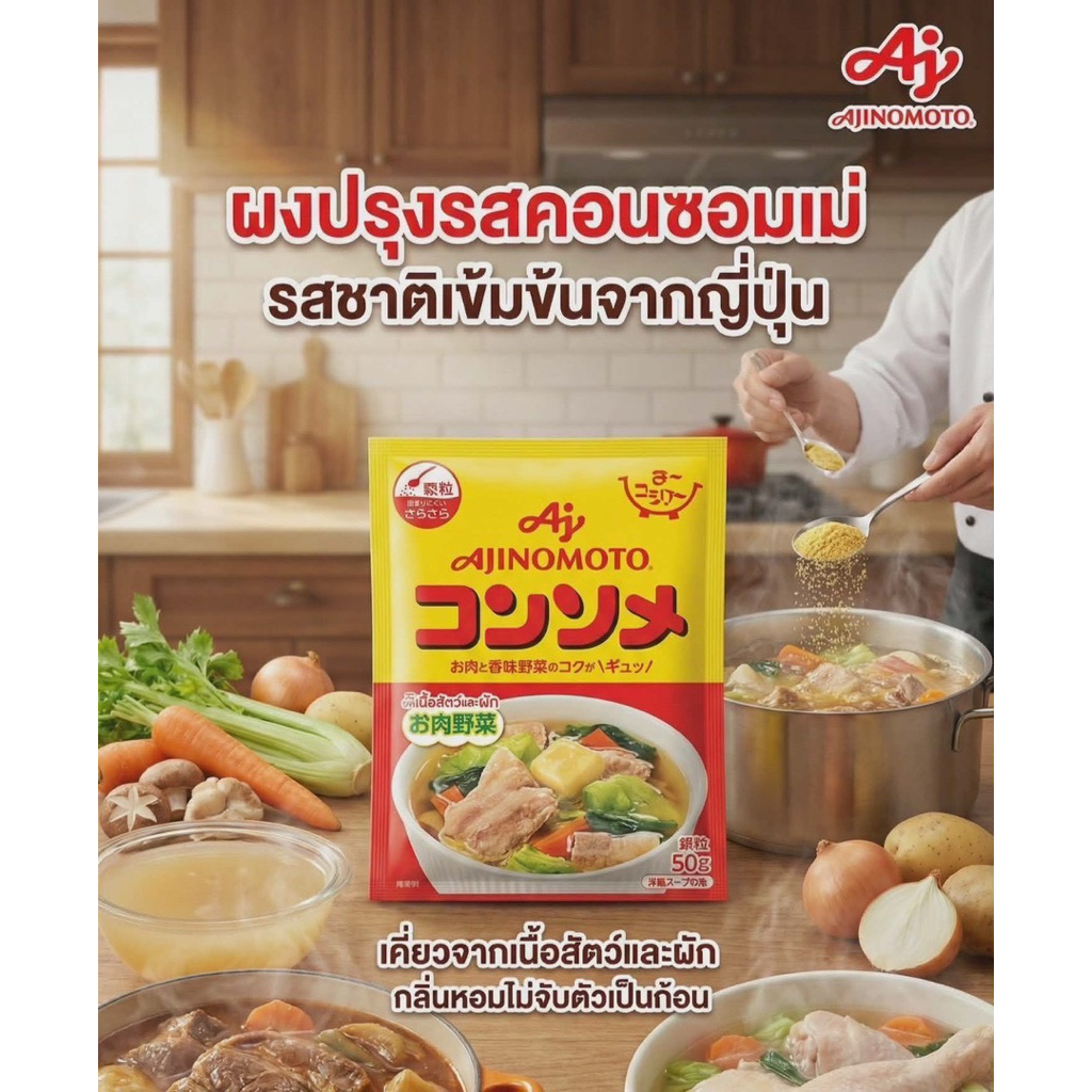 ผงปรุงรสคอนซอมเม่สำเร็จรูปตรา Ajinomoto Consomme แบบซอง 50 กรัม🇯🇵