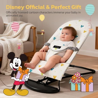 Disney เก้าอี้โยกเด็ก เก้าอี้เปลโยก เปลไกวเด็ก พร้อมของเล่นห้อย ปรับระดับได้ พับเก็บง่าย รับน้ำหนักได้ 18kg