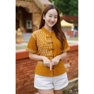 เสื้อลายขอทูโทนแต่งครึ่ง 5กระดุม (มีทั้งหมด 13สี)