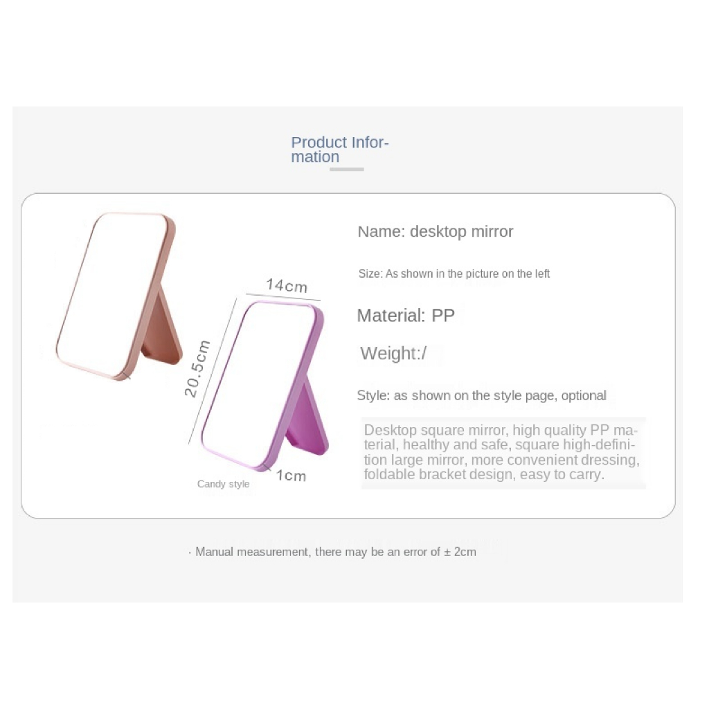 กระจกแต่งหน้าพับได้ ขนาดกะทัดรัด พกพาสะดวก กระจกกระจกแต่งหน้าสี่เหลี่ยมมุมฉากขนาด20*15ซม - รูปที่ 7