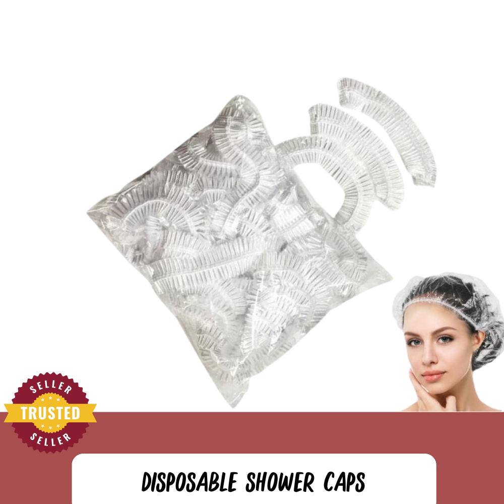 หมวกใส่อาบน้ำ Poly Ethylene PE คุณภาพดีหมวกพลาสติกใสตัวหนอน เเพ็ค 50/100 ชิ้น Disposable Shower Cap
